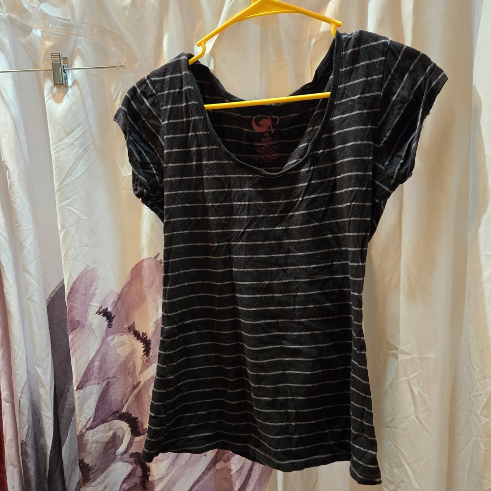 OP Women's Black and Gray Striped Short Sleeve Tee